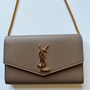 Saint Laurent Uptown Chain Wallet in Taupe